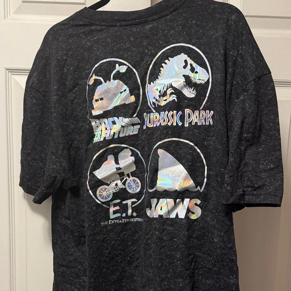 Universal Black Short Sleeve Tee with Neon Dinosaur, Shark & Space Graphic - Picture 2 of 5